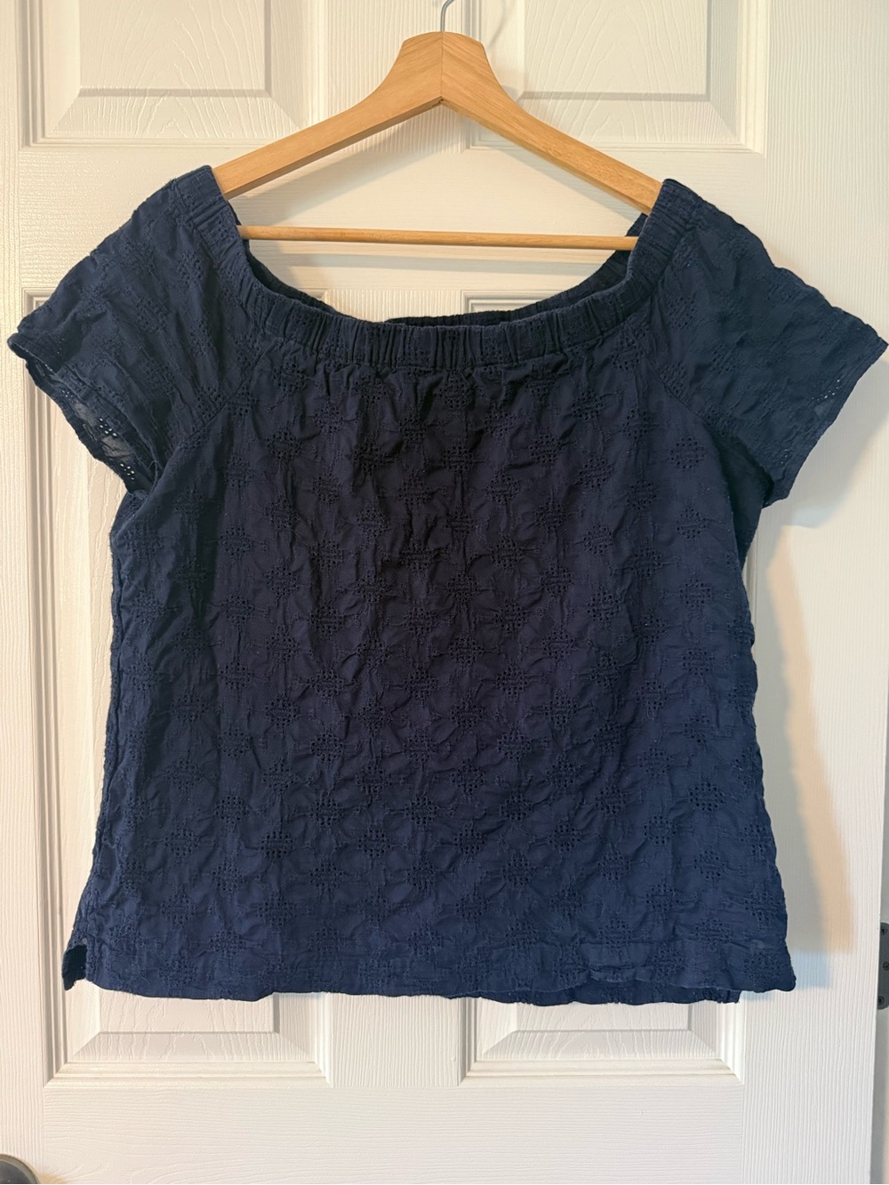 Banana Republic Navy Blue Eyelet Off-Shoulder Top